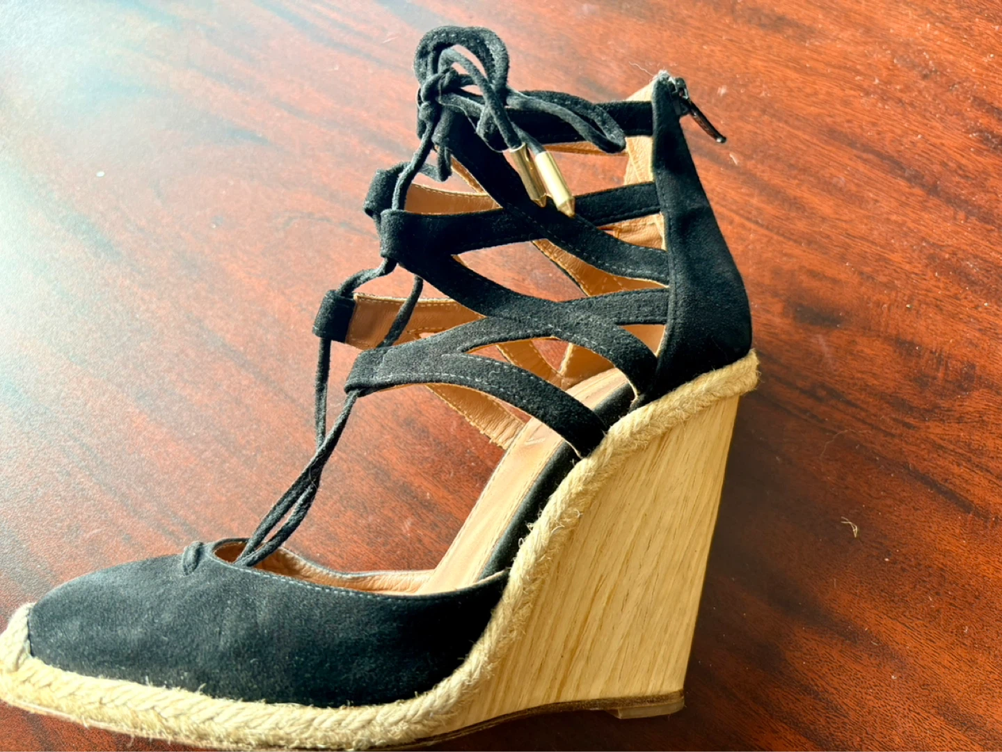 Aquazzura Black Suede Wedge Espadrille Heels - photo 3