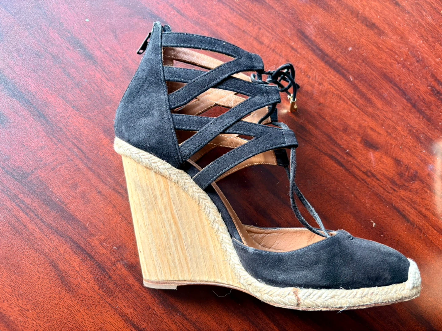 Aquazzura Black Suede Wedge Espadrille Heels - photo 2