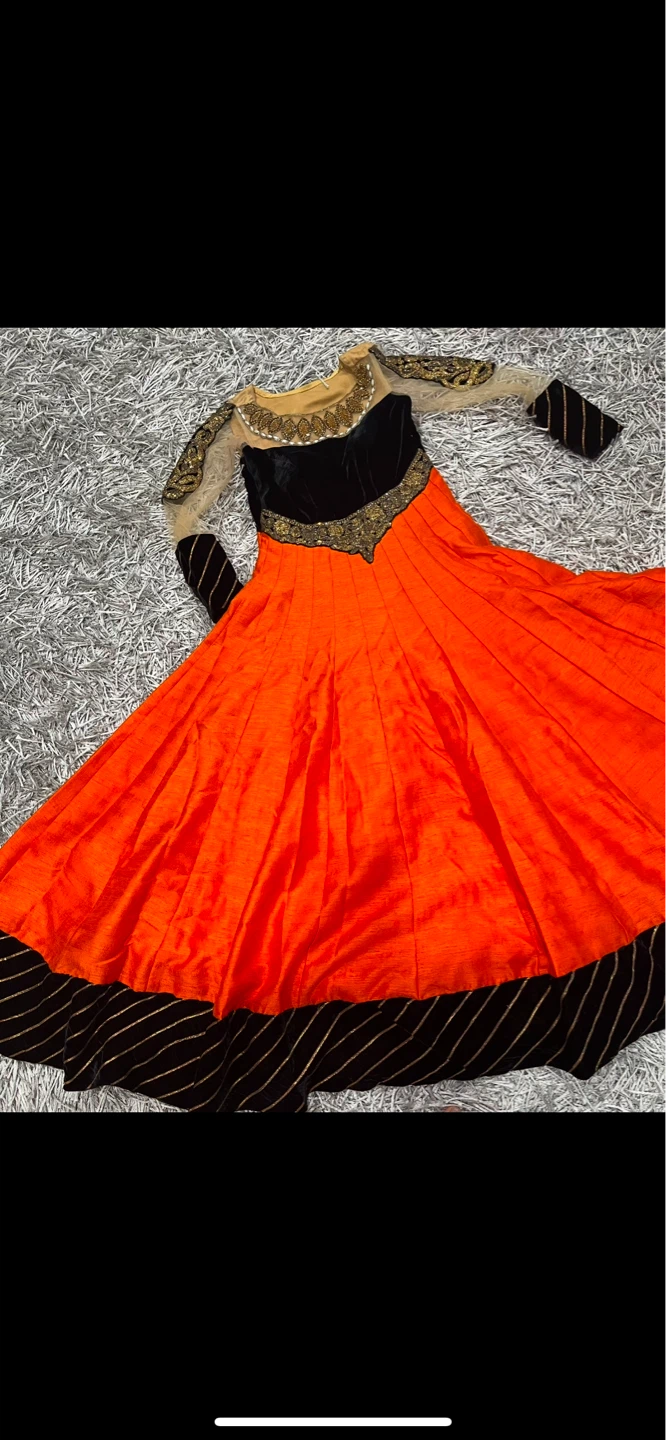 Orange and Black Anarkali Dress with Dupatta