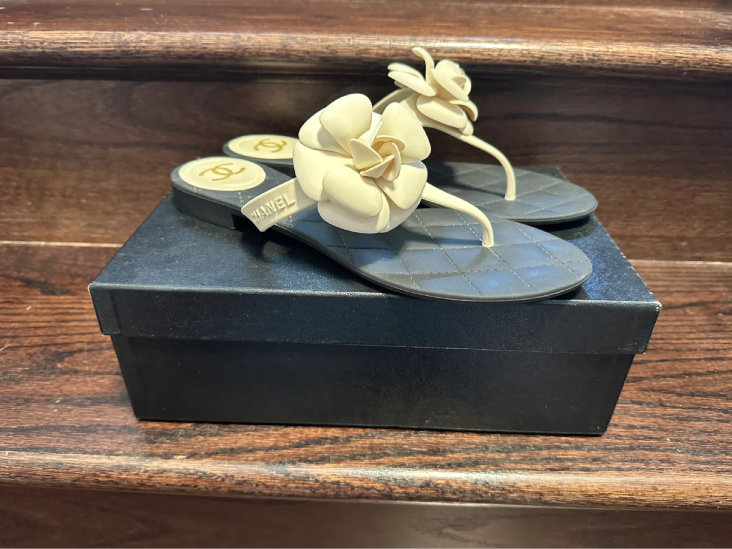 Chanel Camellia Flower Flip Flops shoes size 40