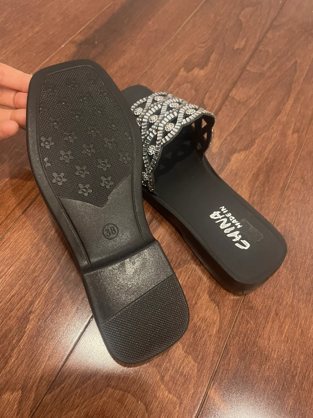 Women's Black Embellished Slide Sandals - photo 2