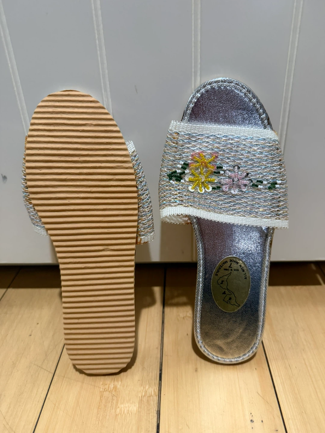 Silver Beaded Floral Slippers - Size 7 - photo 2