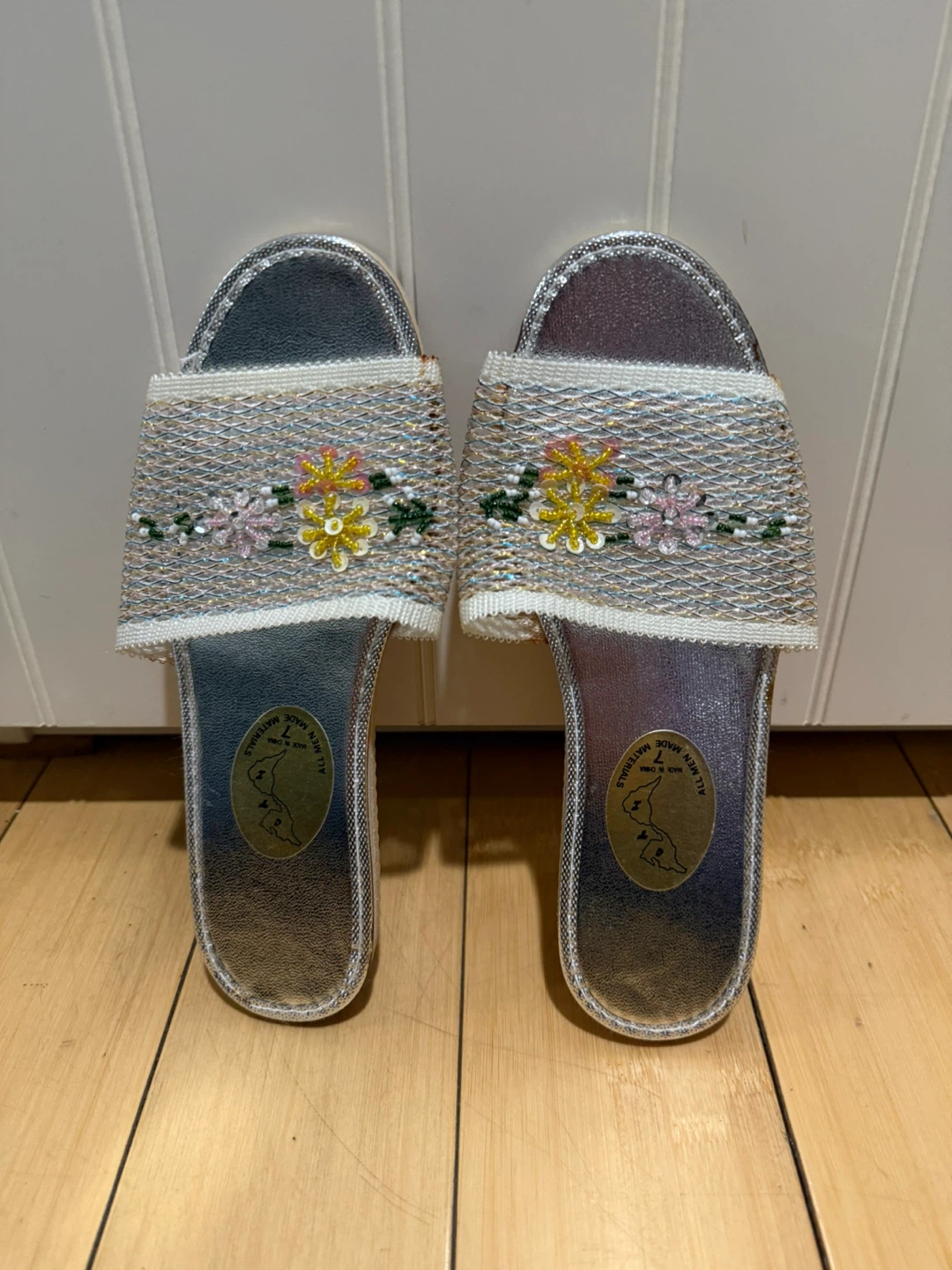 Silver Beaded Floral Slippers - Size 7 - photo 3