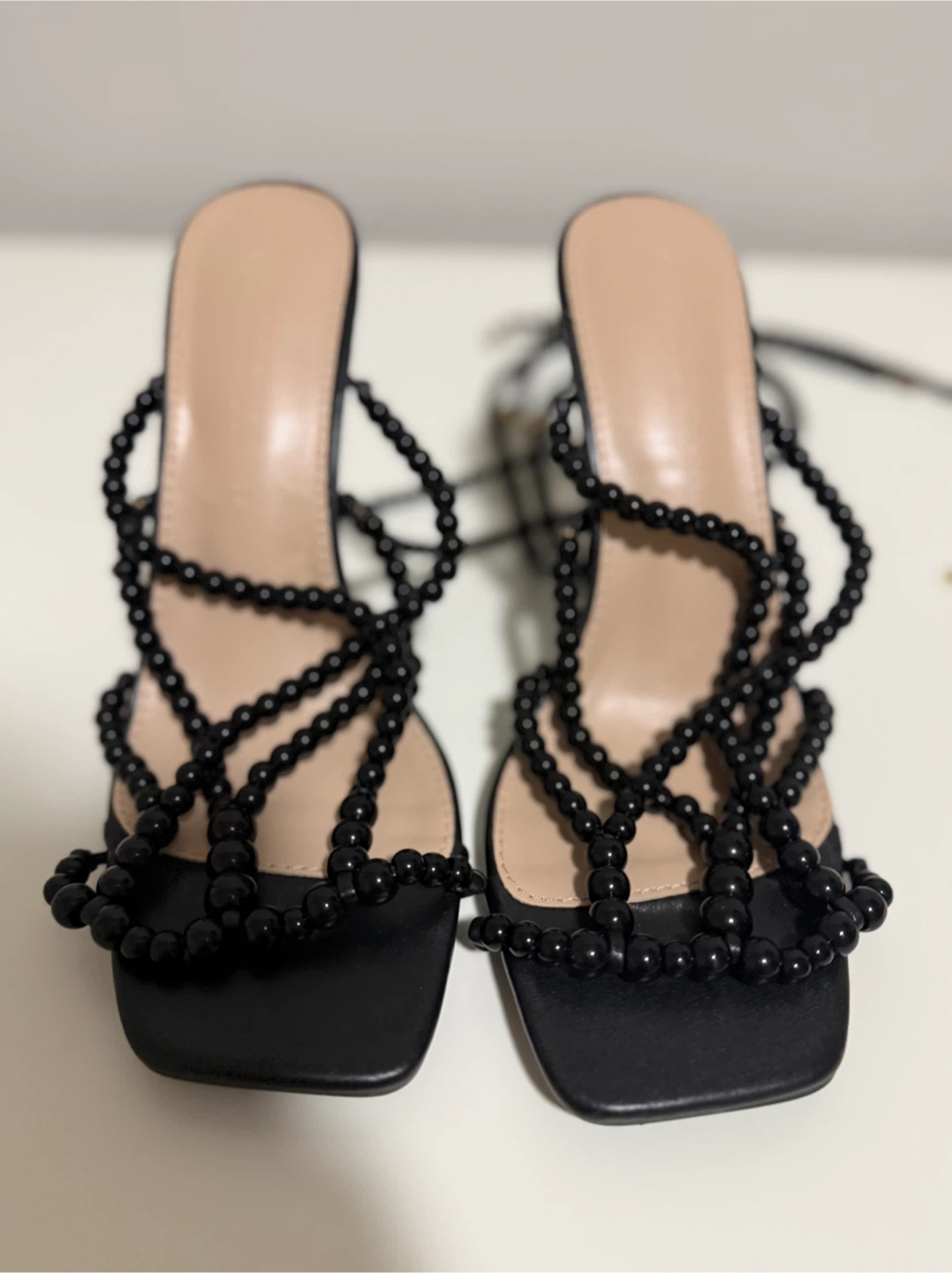 Wild Diva black strappy heels with beads - photo 2