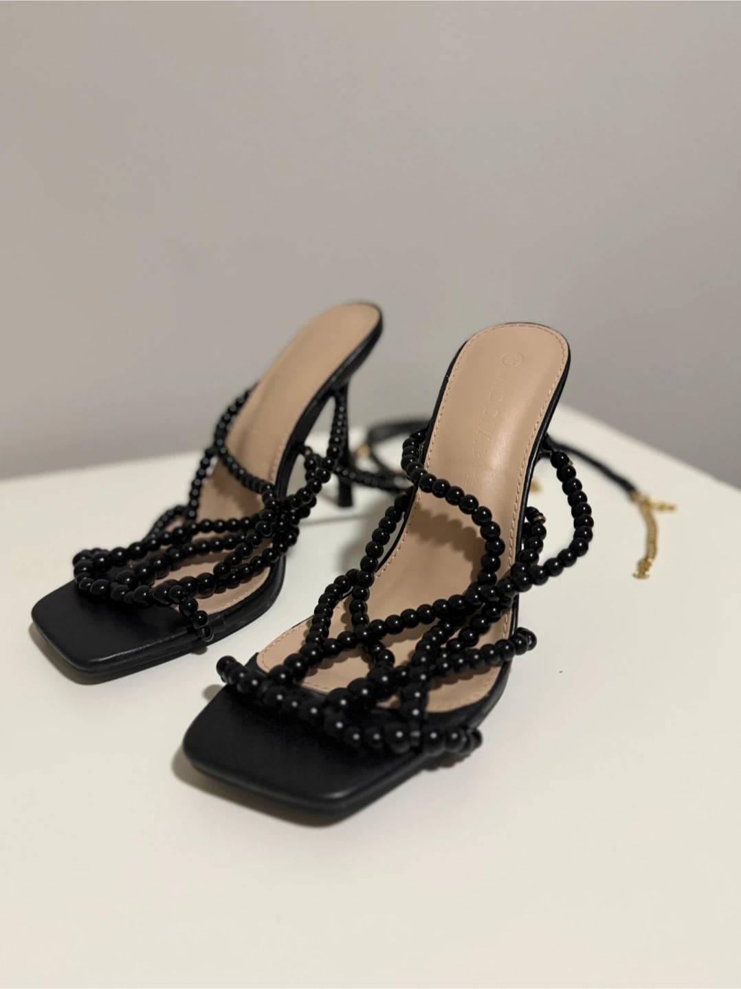 Wild Diva black strappy heels with beads