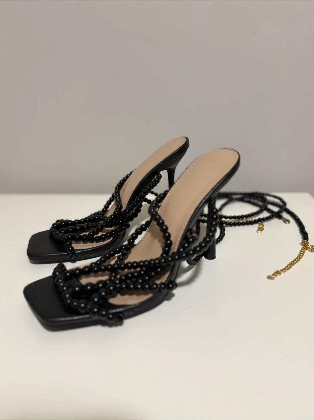 Wild Diva black strappy heels with beads - photo 3