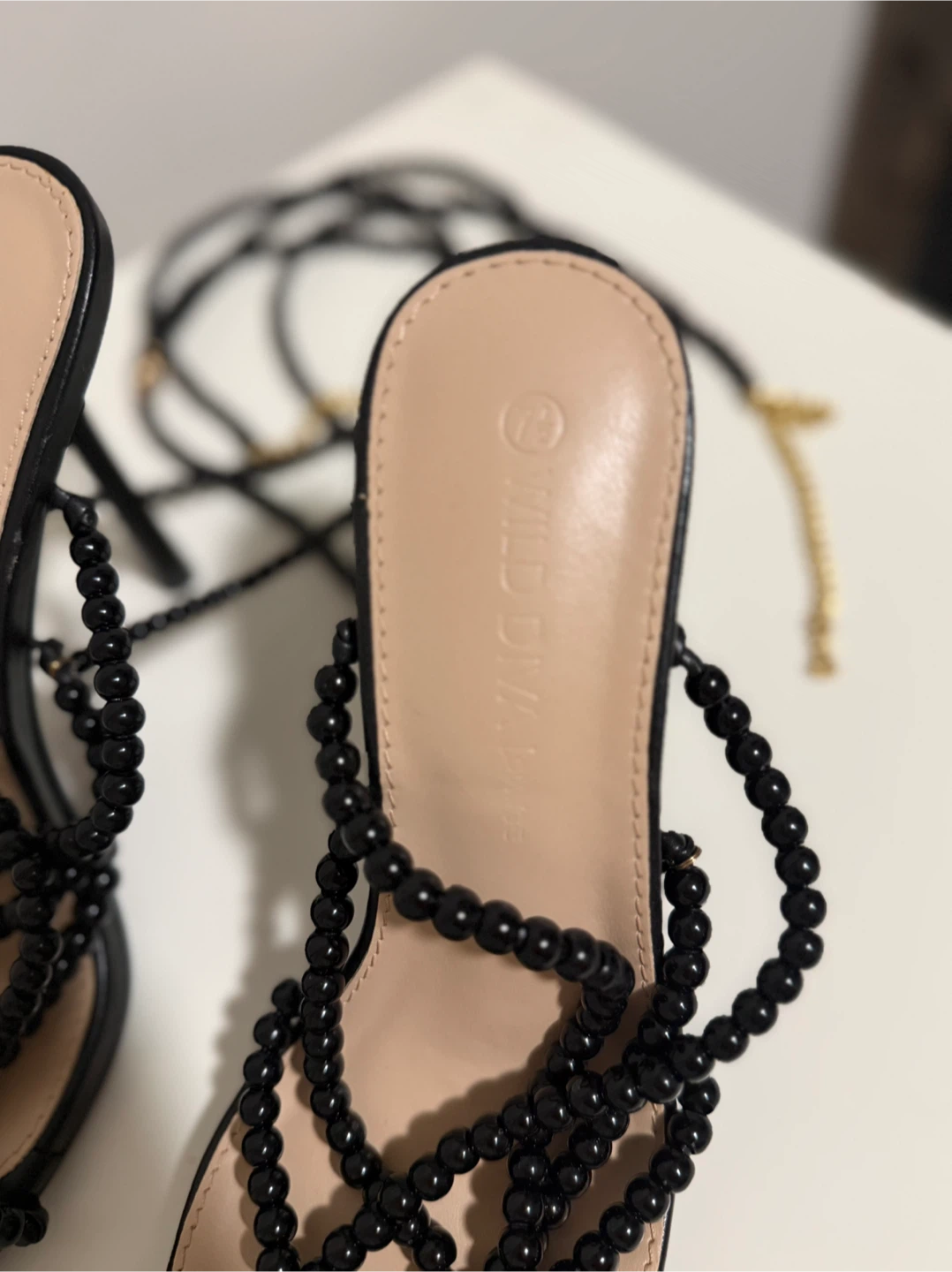 Wild Diva black strappy heels with beads - photo 4