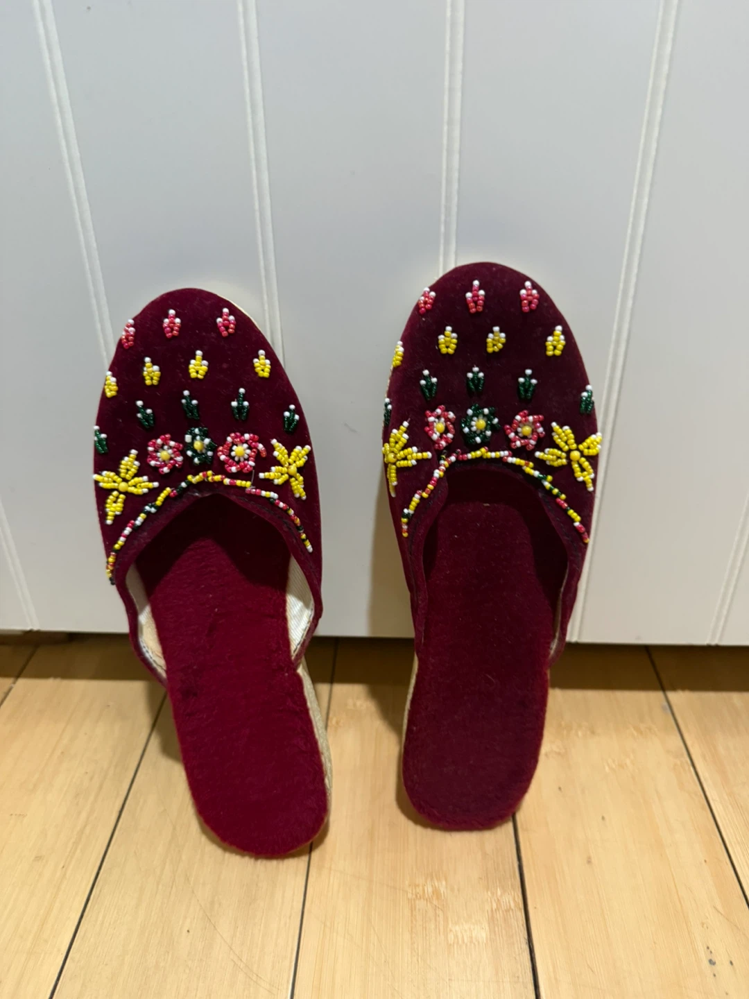 Beaded Burgundy Velvet Slippers
