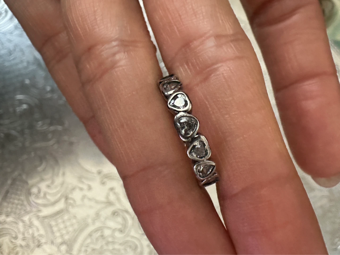 925 Silver Heart Ring with Clear Stones - photo 5