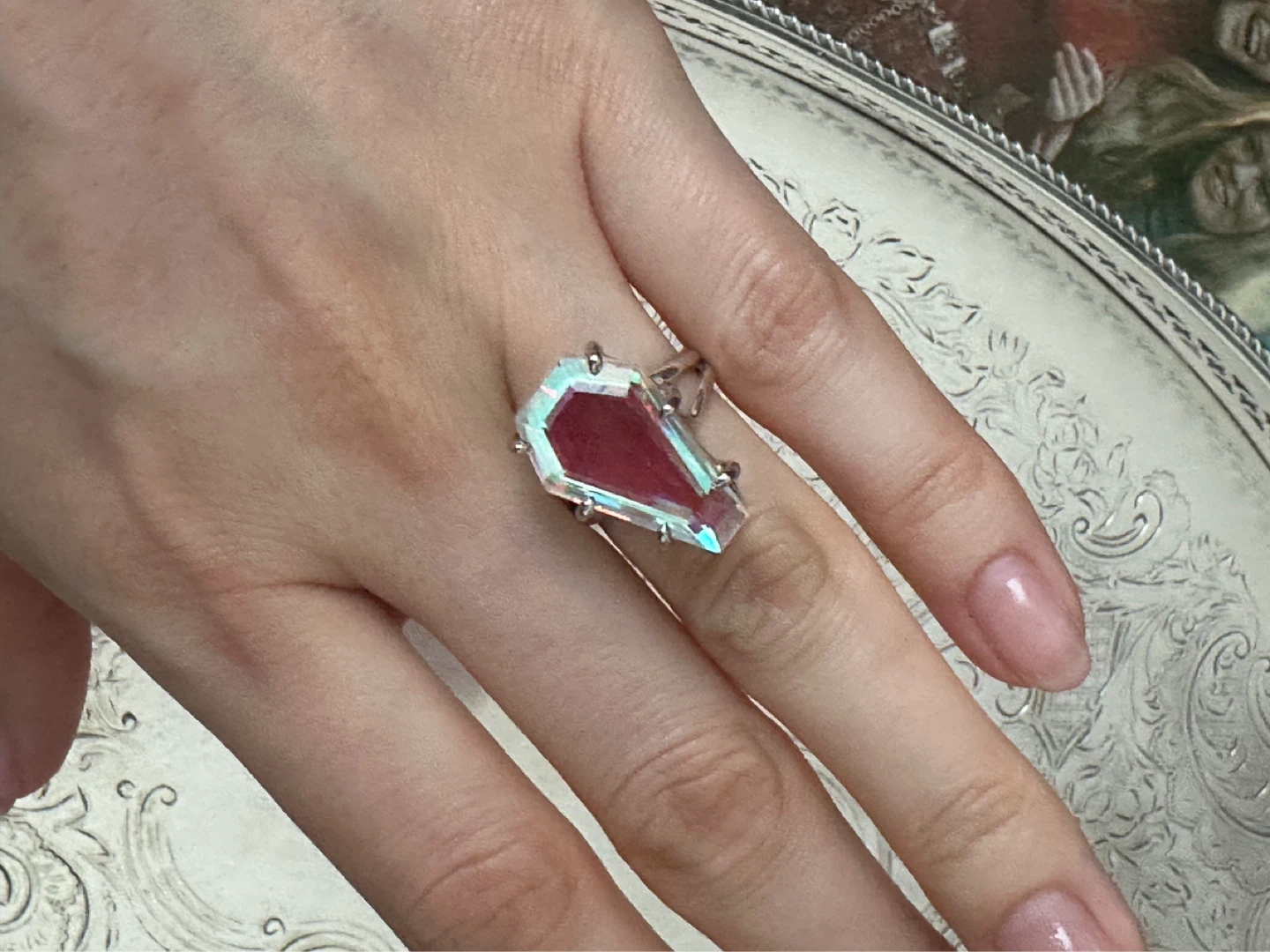 925 silver Coffin Cut Iridescent Crystal Ring - photo 2
