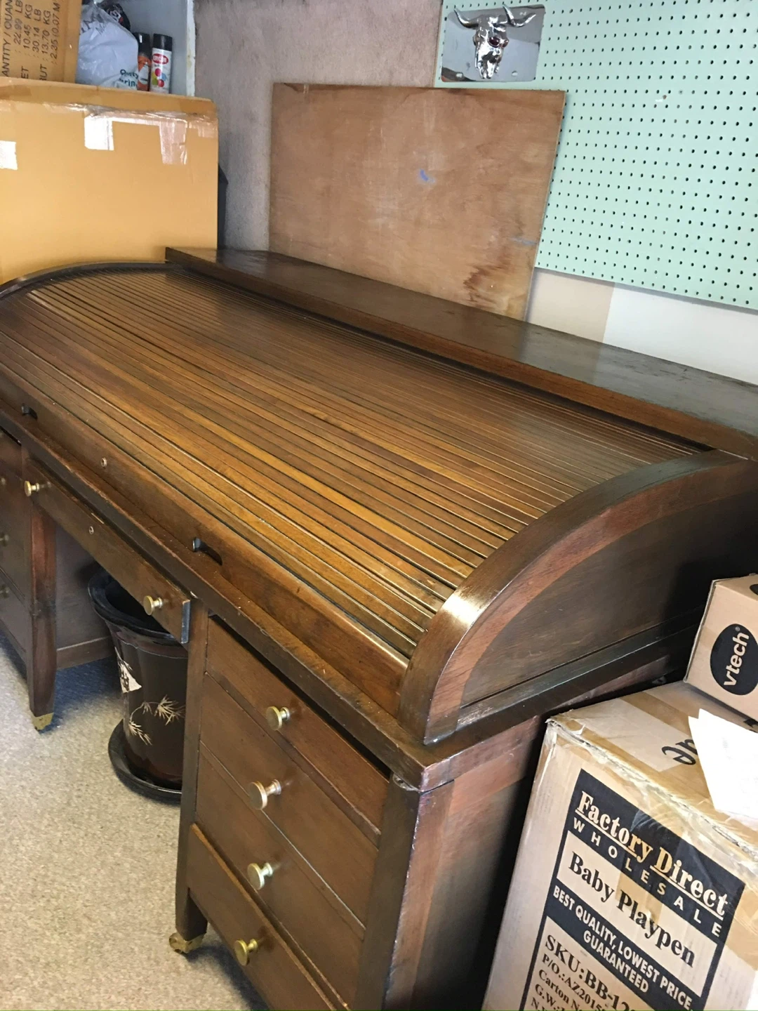 Vintage Wooden Roll Top Desk