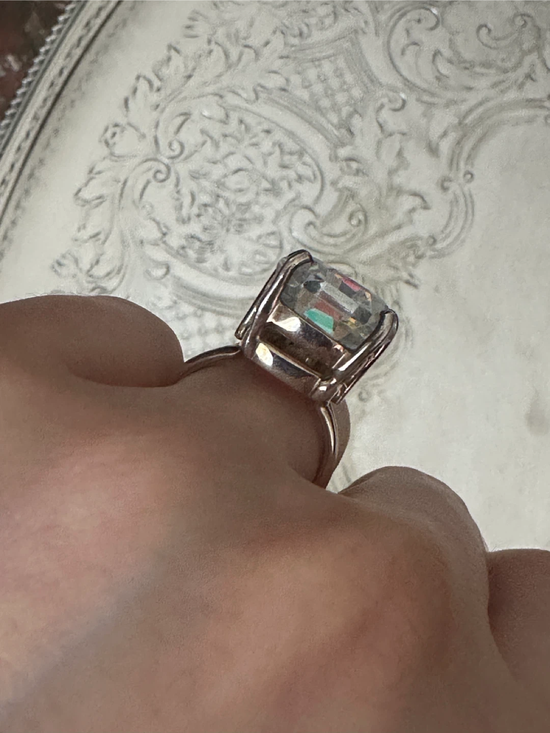 925 silver Coffin Cut Iridescent Crystal Ring - photo 3