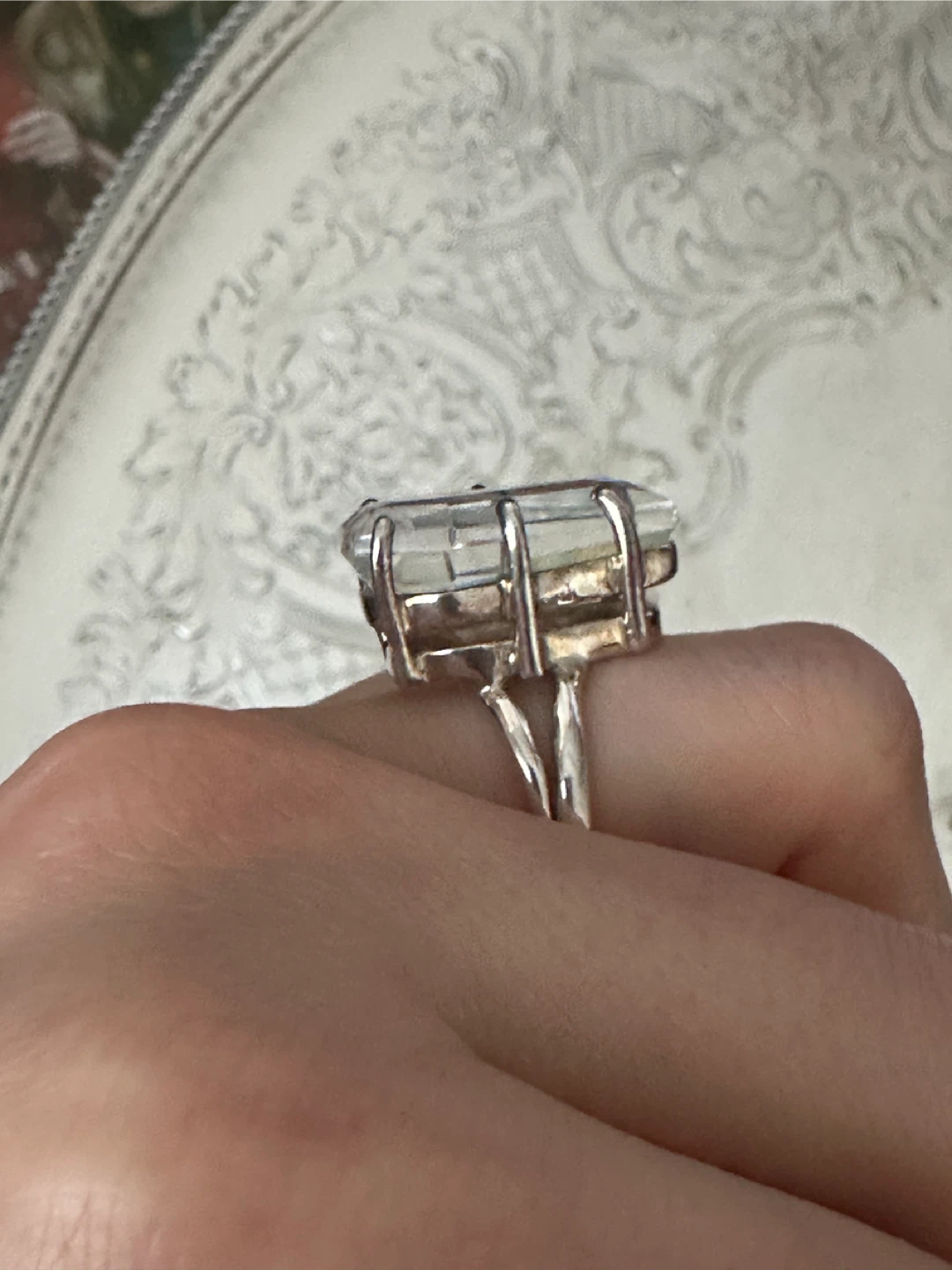925 silver Coffin Cut Iridescent Crystal Ring - photo 4