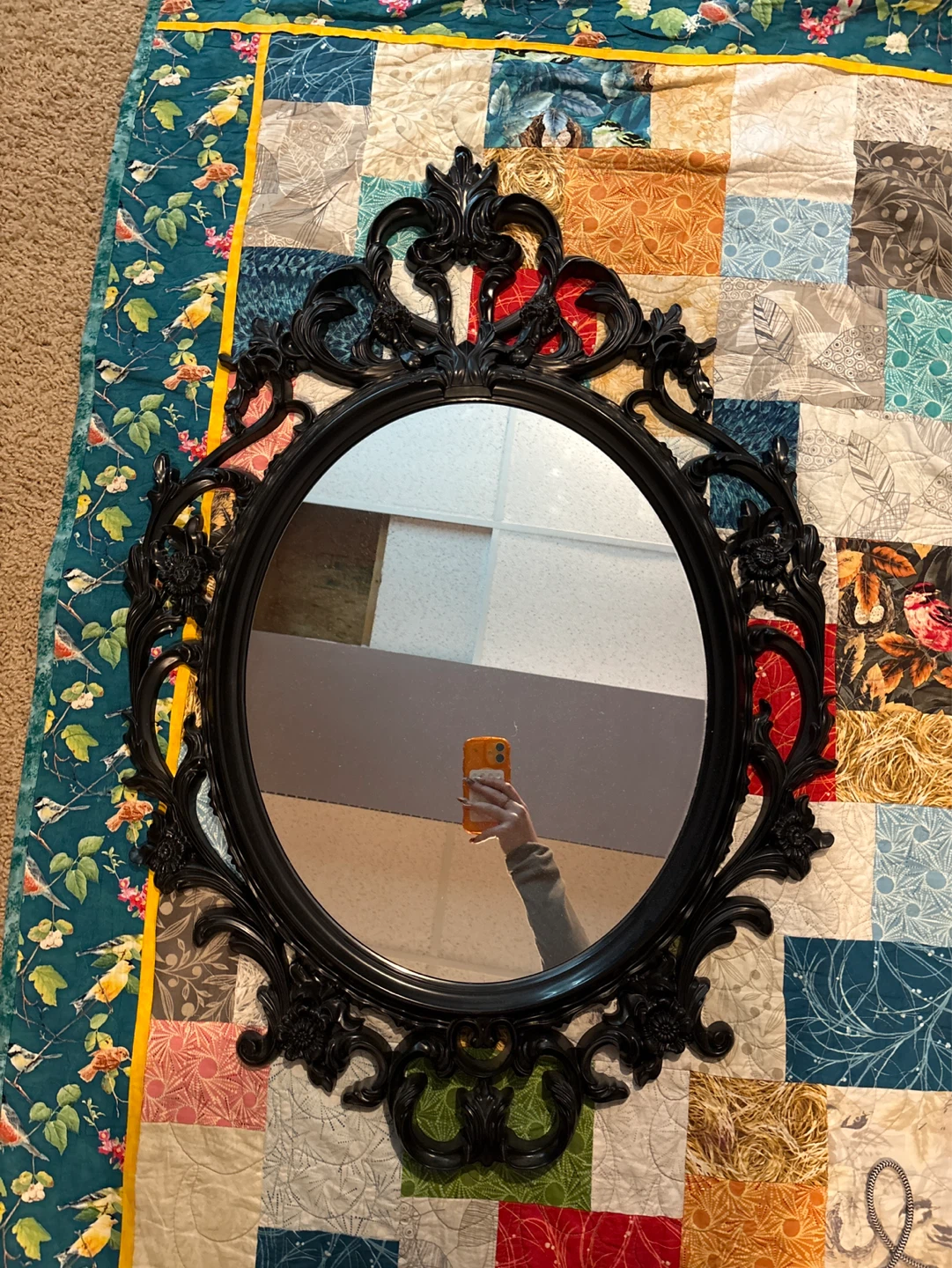 Black Ornate Oval Wall Mirror