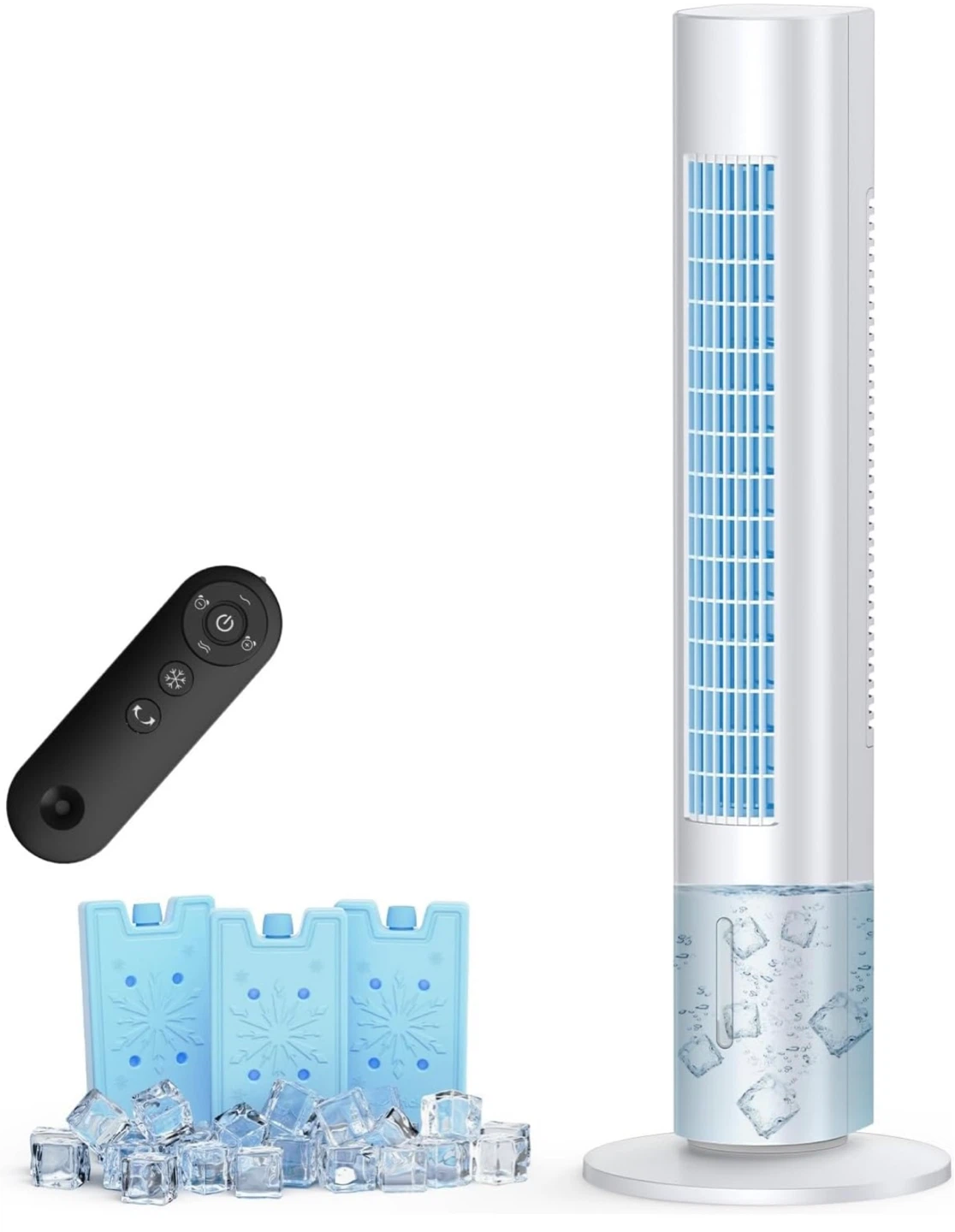 White Tower Fan with Remote & Ice Packs