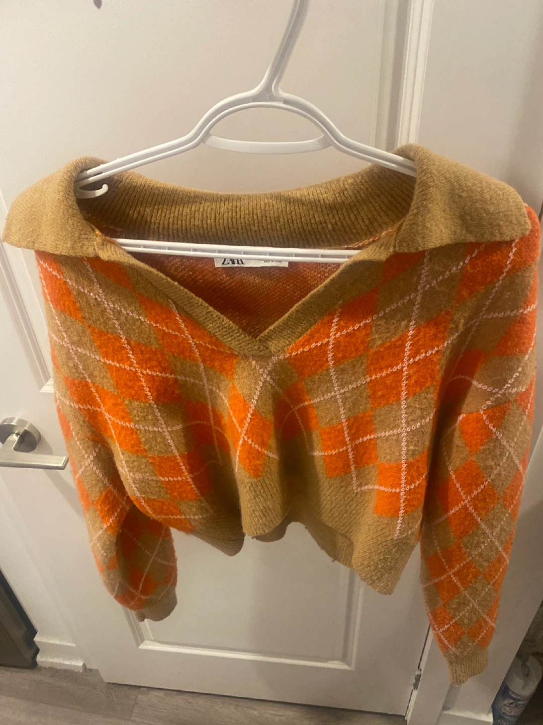 ZARA Argyle Knit V-Neck Sweater Size M - photo 2