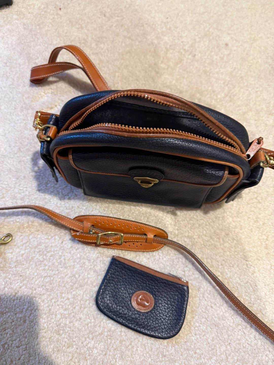 Dooney & Bourke Leather Shoulder Bag with Coin Pouch - Navy