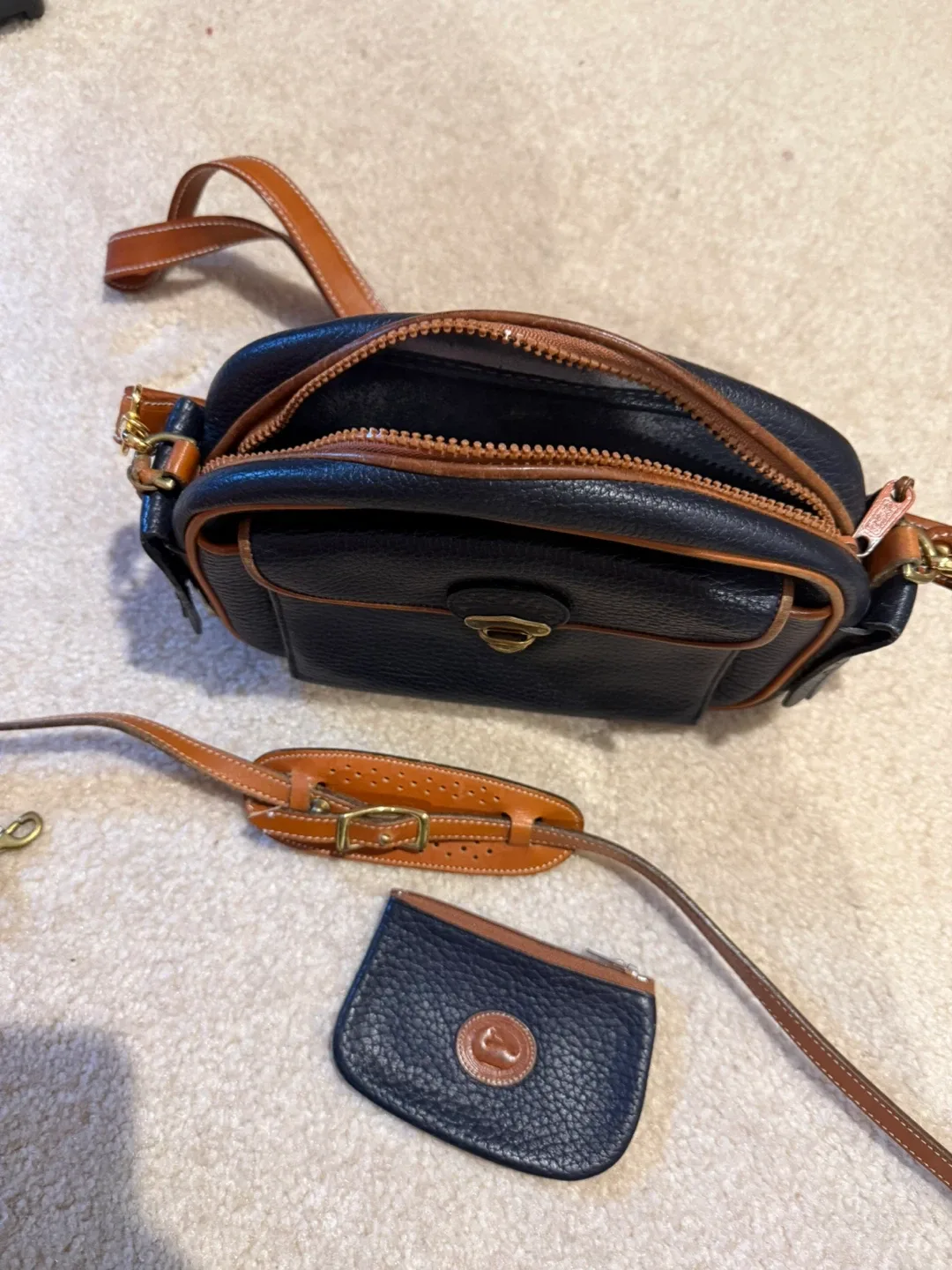 Dooney & Bourke Leather Shoulder Bag with Coin Pouch - Navy