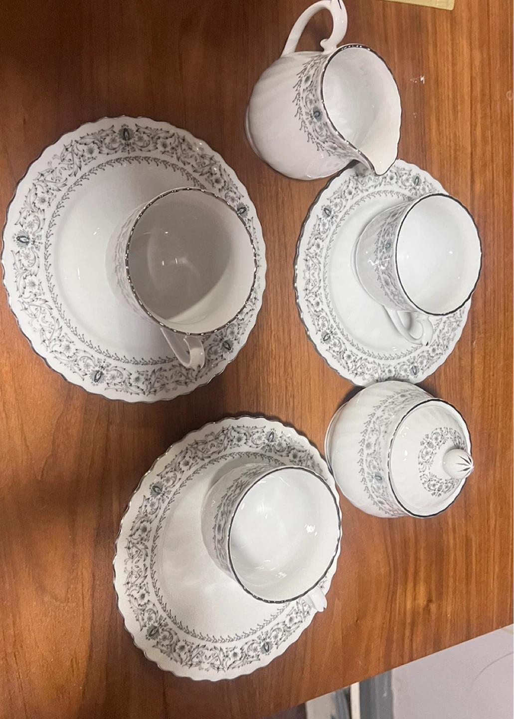 White Porcelain Tea Set with Silver Trim - photo 2