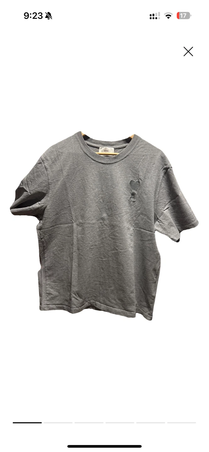 AMI Paris Grey T-Shirt with Heart Detail