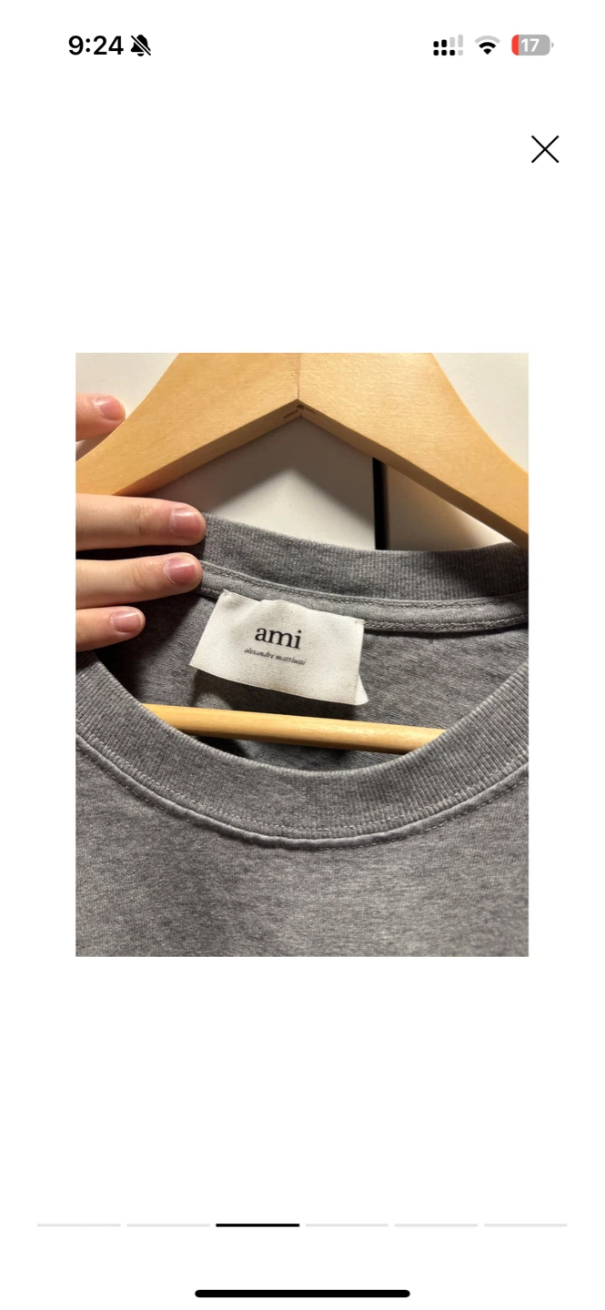 AMI Paris Grey T-Shirt with Heart Detail - photo 3