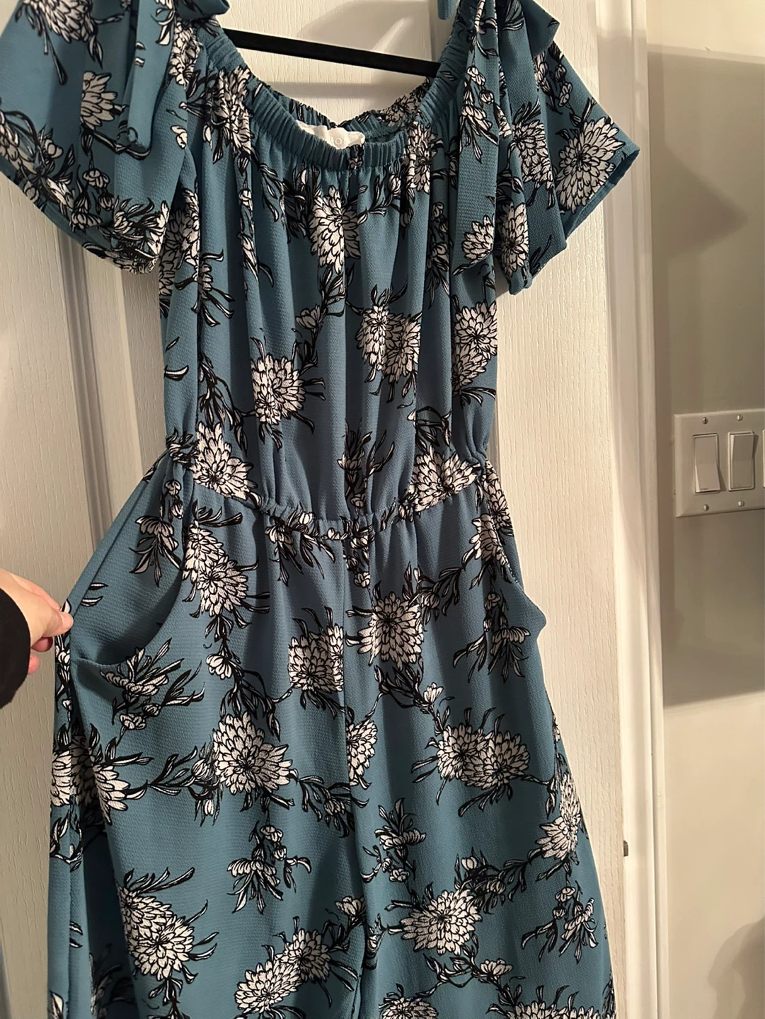 Teal floral off-the-shoulder jumpsuit - photo 3