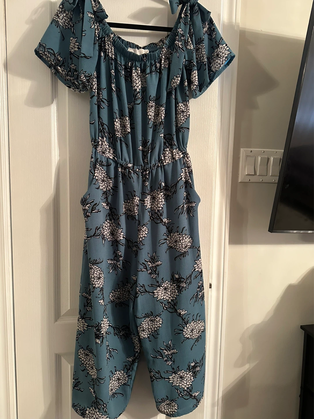 Teal floral off-the-shoulder jumpsuit - photo 2