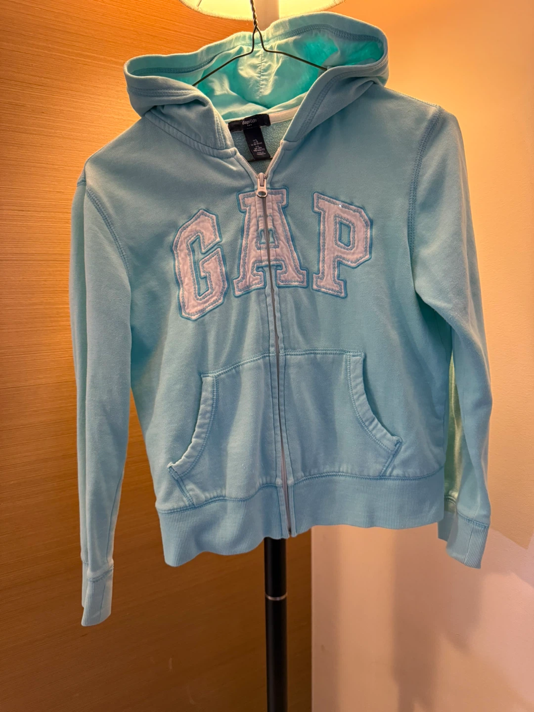 GAP blue zip-up hoodie with white logo