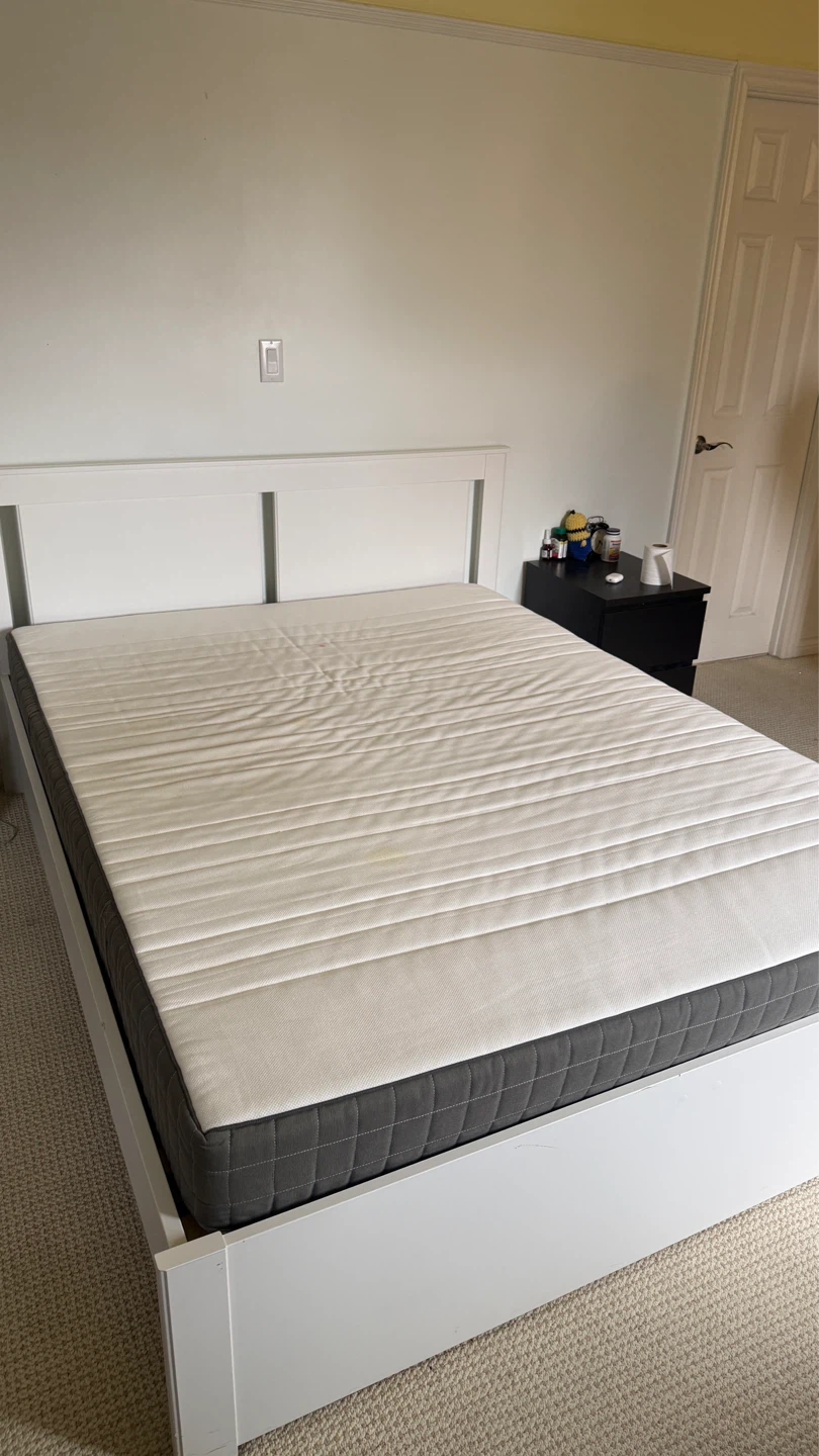 Ikea White Queen Bed Frame with Mattress - photo 2