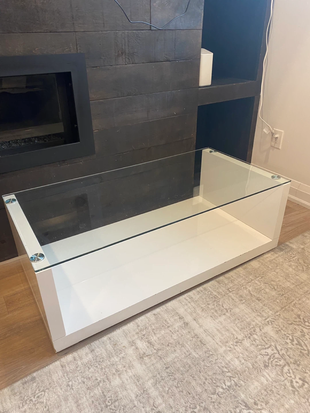 White coffee table with glass top