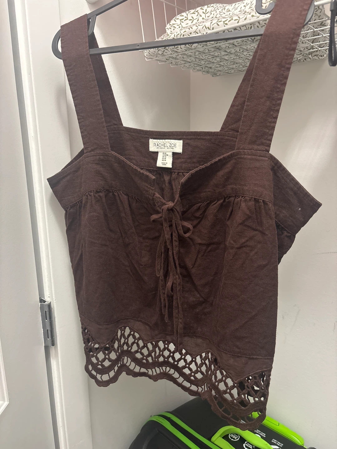 Rachel Zoe Brown Lace Trim Tie-Front Crop Top