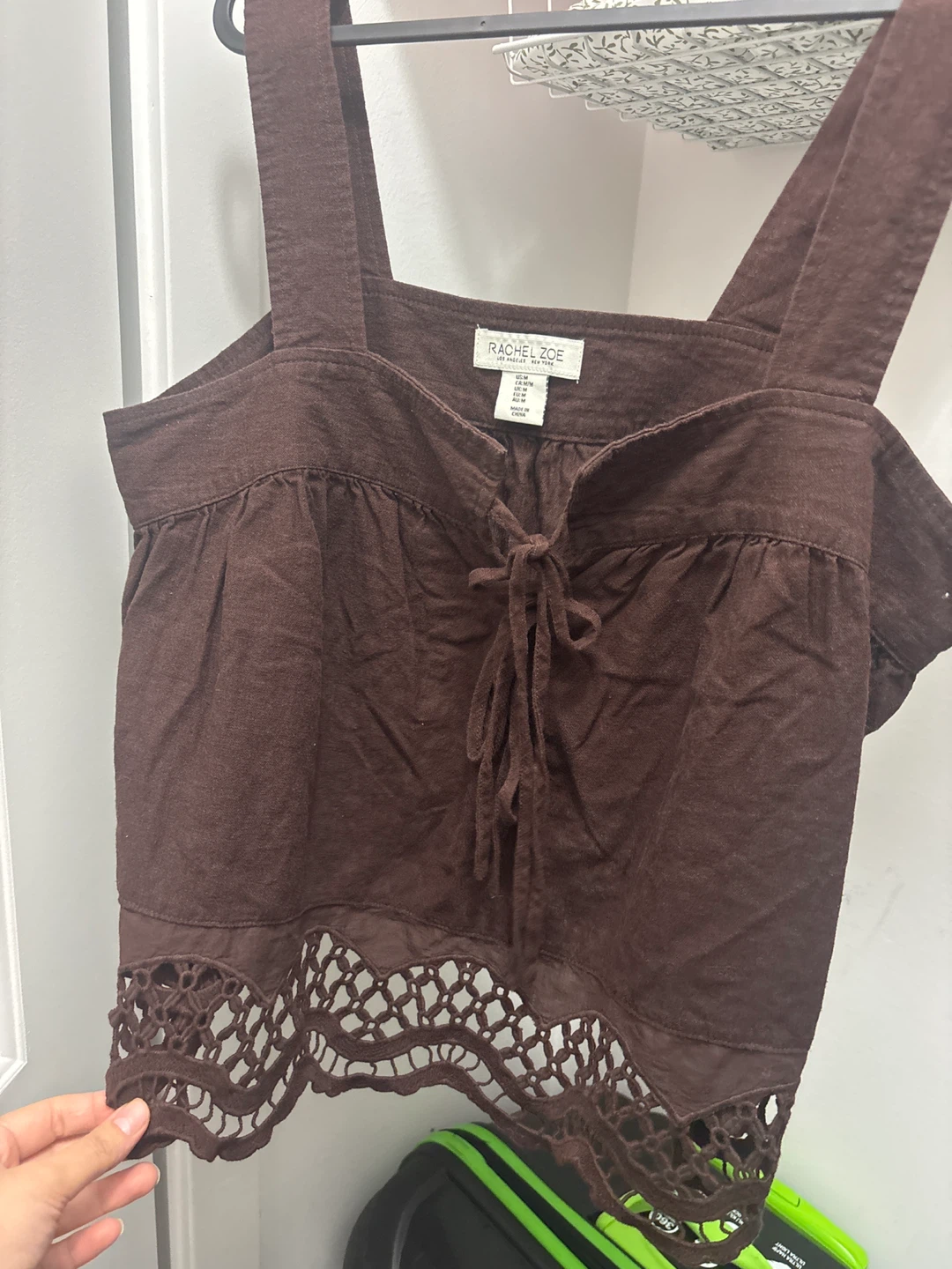 Rachel Zoe Brown Lace Trim Tie-Front Crop Top - photo 2