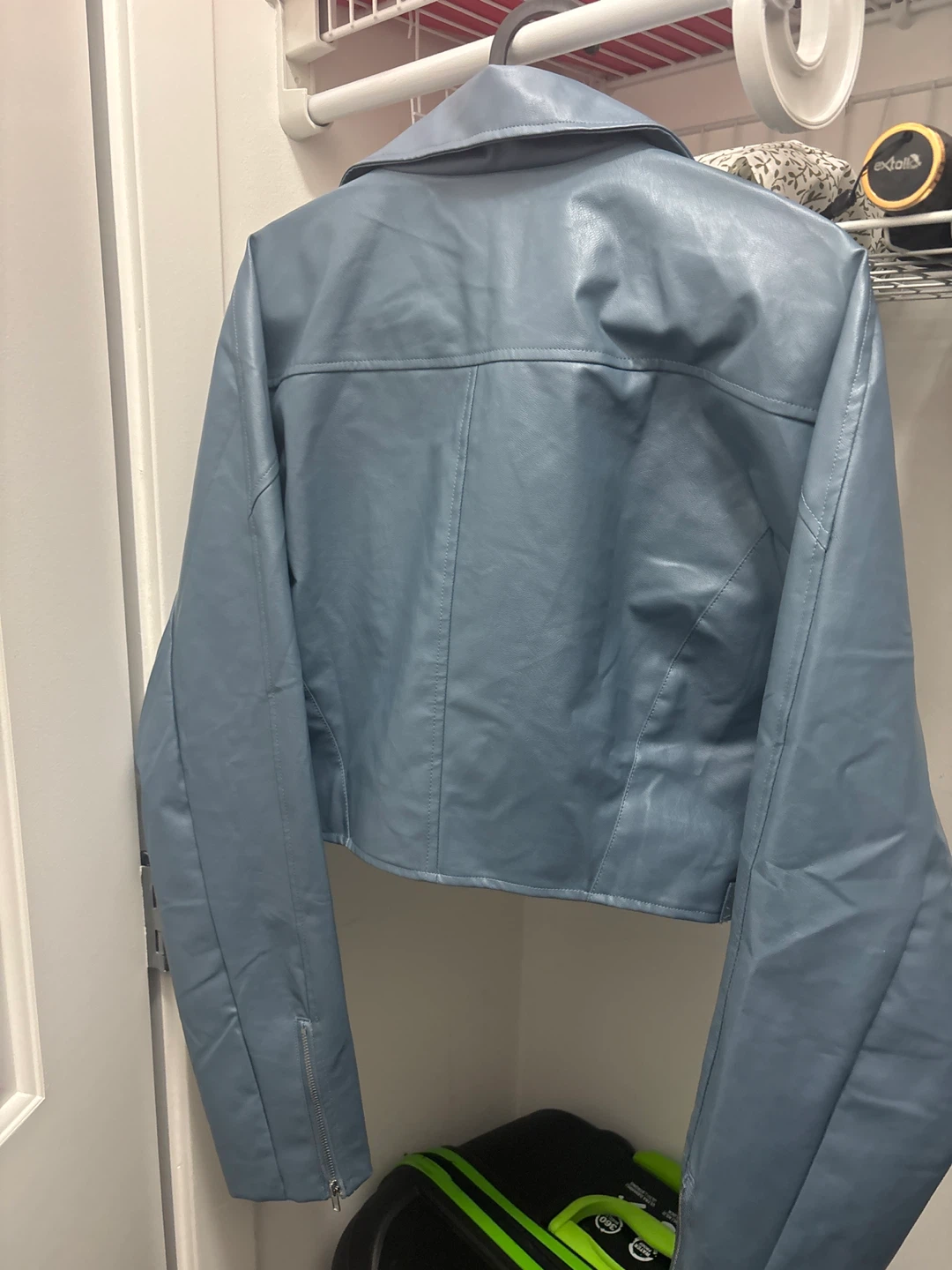 Fashion Nova Blue Faux Leather Cropped Moto Jacket - photo 3