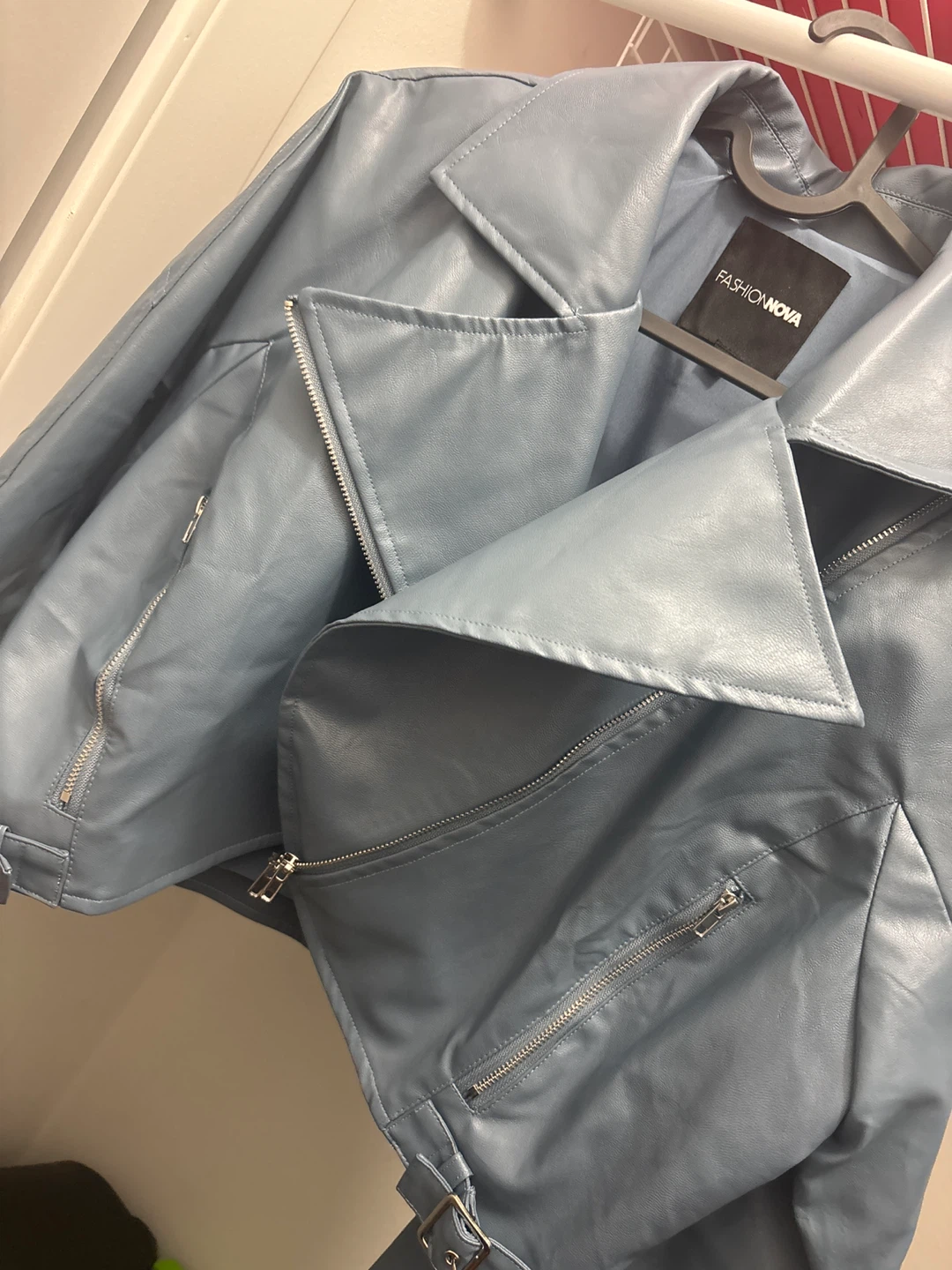 Fashion Nova Blue Faux Leather Cropped Moto Jacket - photo 2