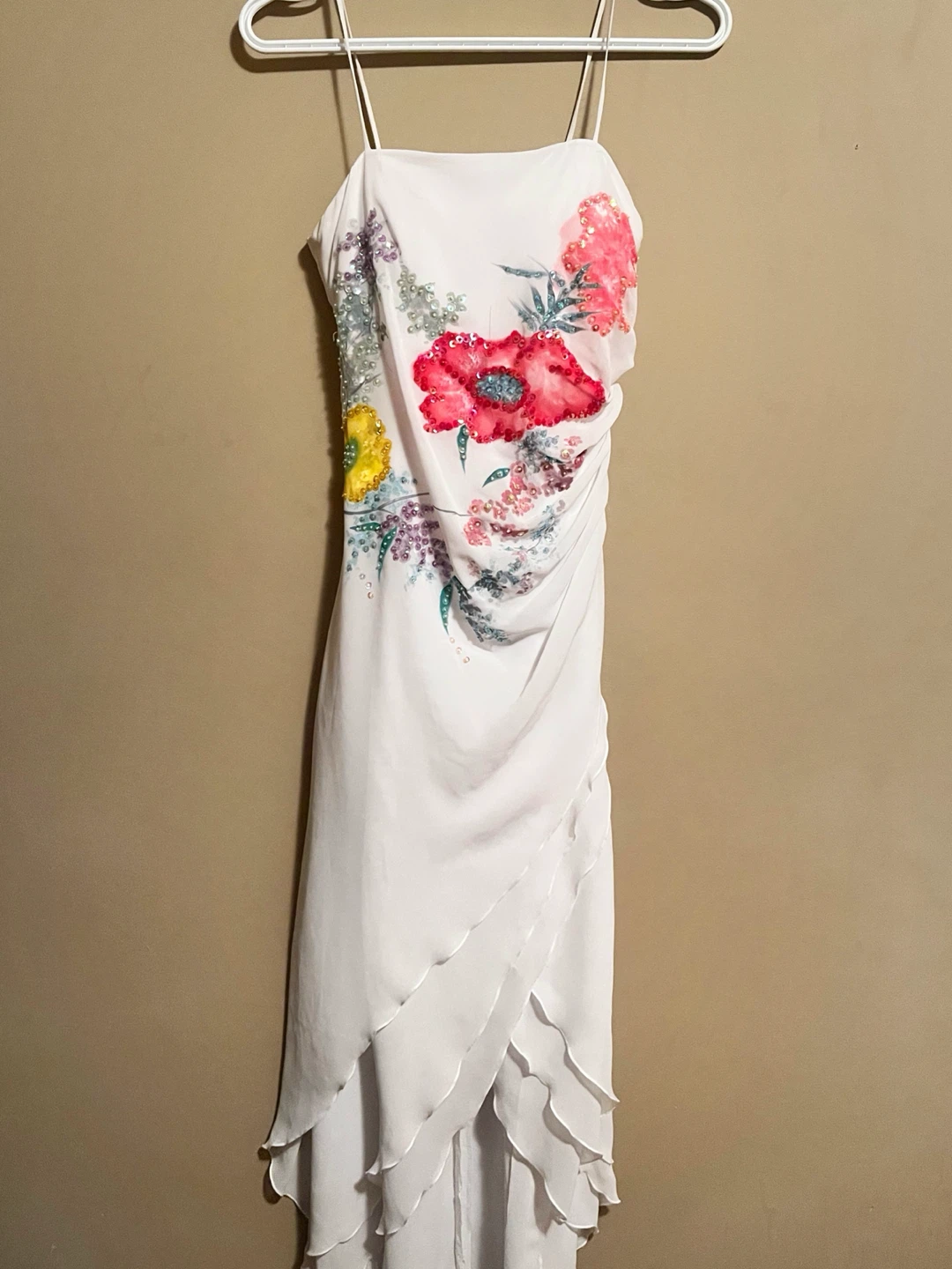 White Beaded Floral Maxi Dress