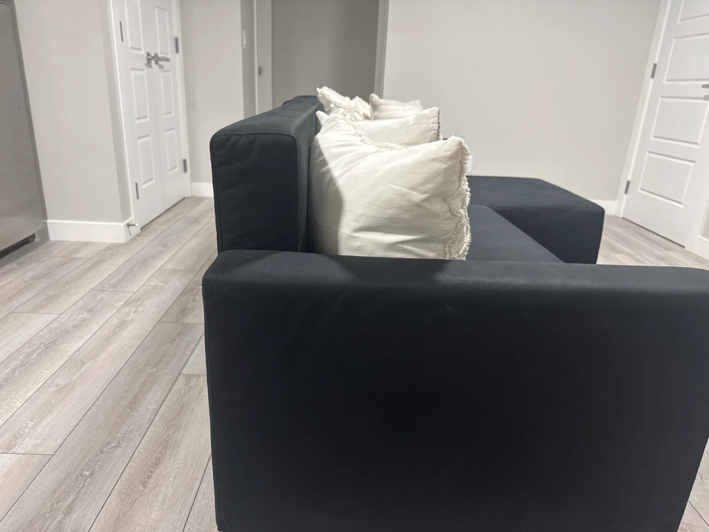 Black Sectional Couch with Storage Ottoman