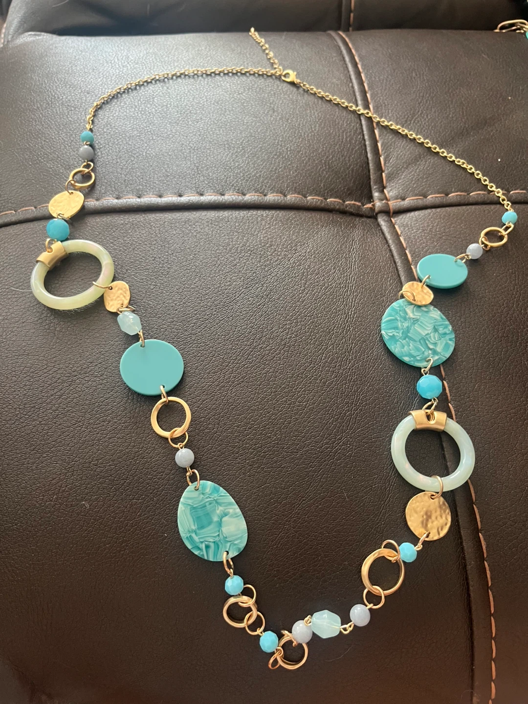 Long Necklace with Turquoise and Gold Accents