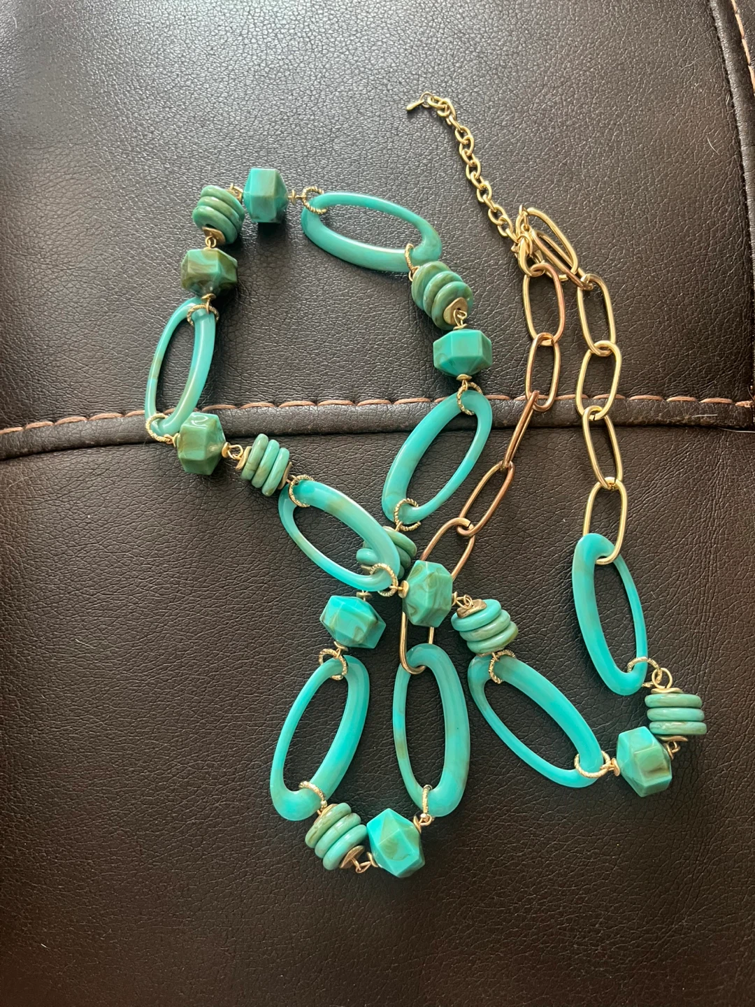 Turquoise Beaded Necklace with Gold Chain - photo 2