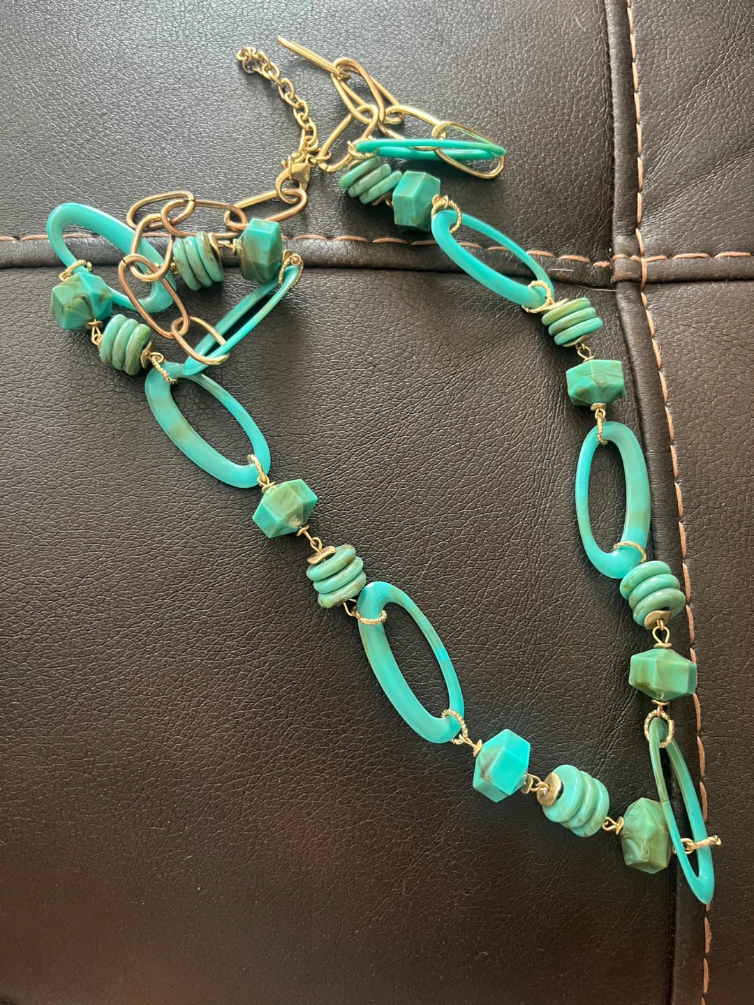 Turquoise Beaded Necklace with Gold Chain