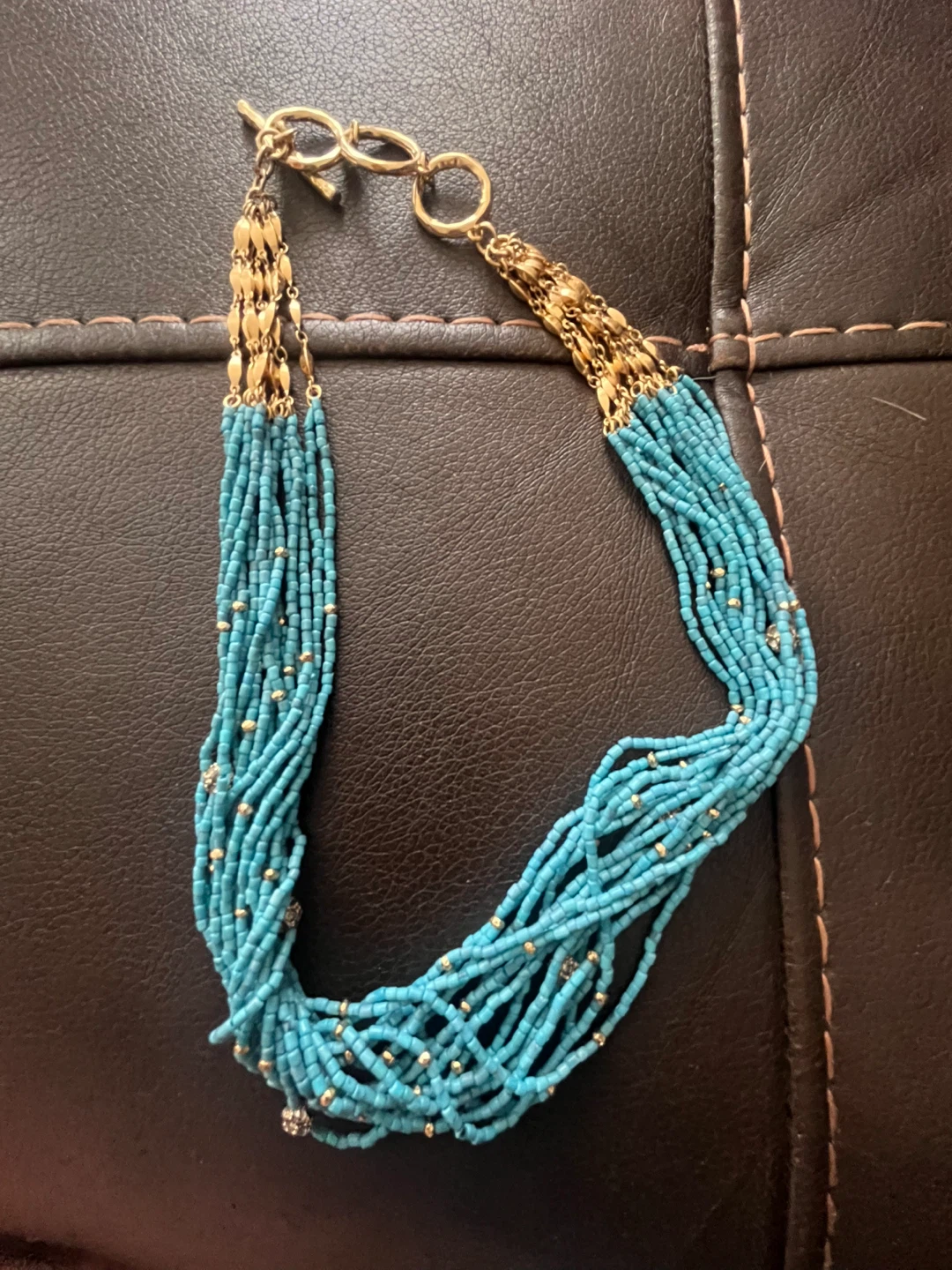 Turquoise and Gold Tone Beaded Necklace