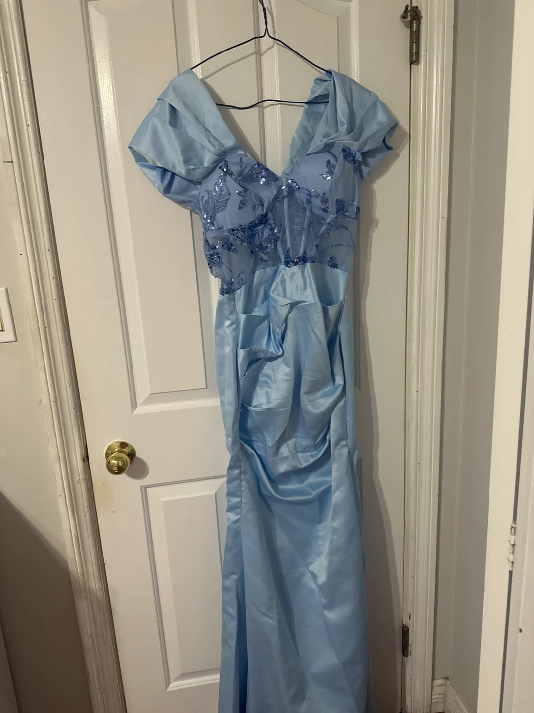 Light Blue Sequin Evening Gown