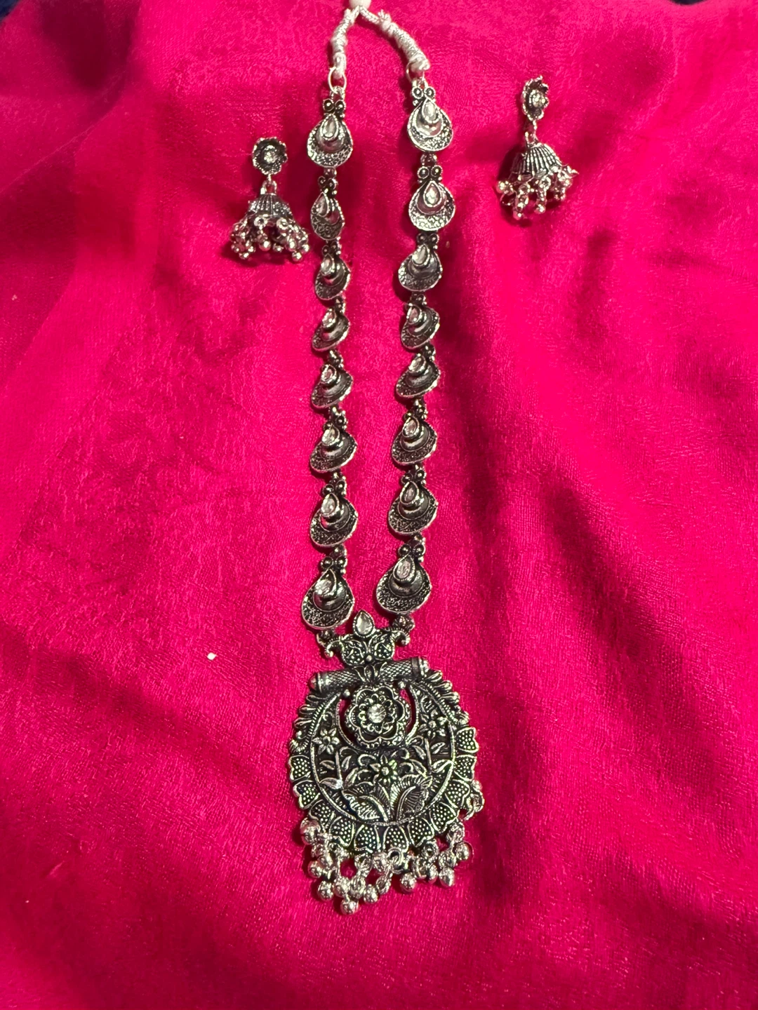 Silver Oxidized Necklace and Earrings Set