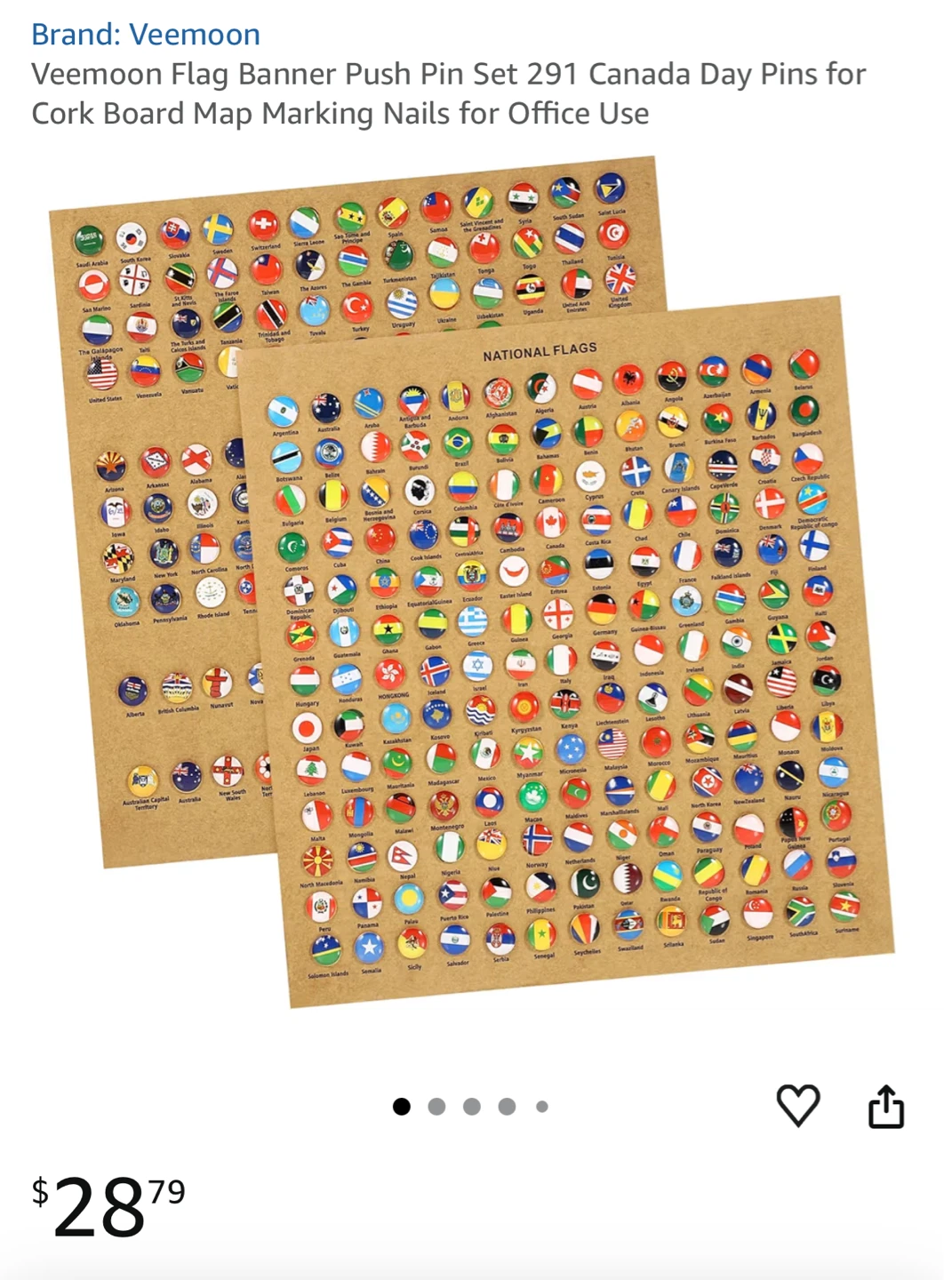 Veemoon Flag Banner Push Pin Set - 291 Canada Day Pins