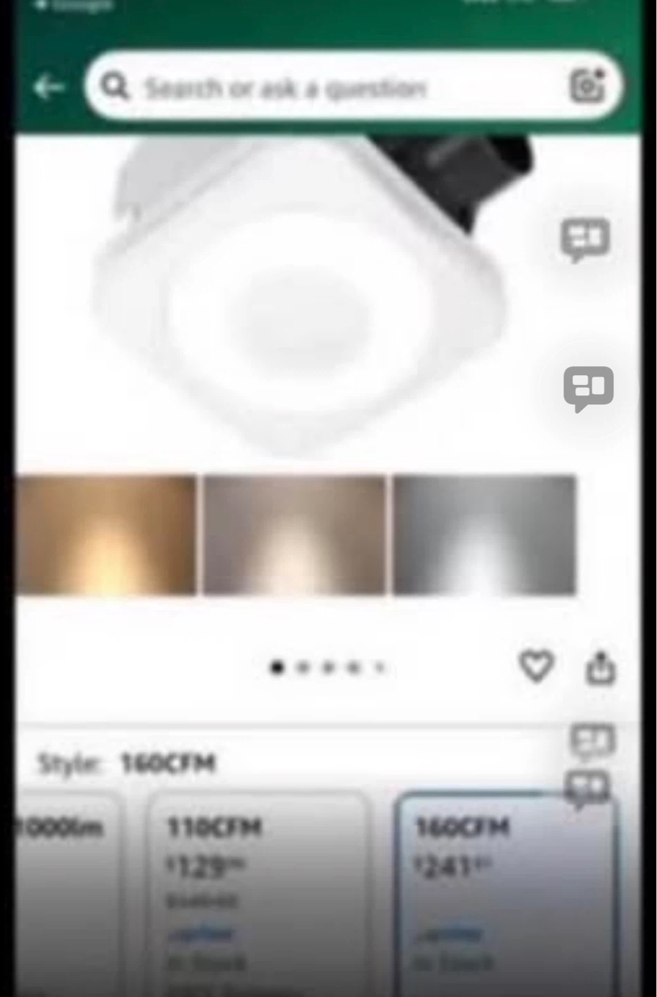 Broan 160 CFM Bath Fan with Humidity Sensor & Night Light