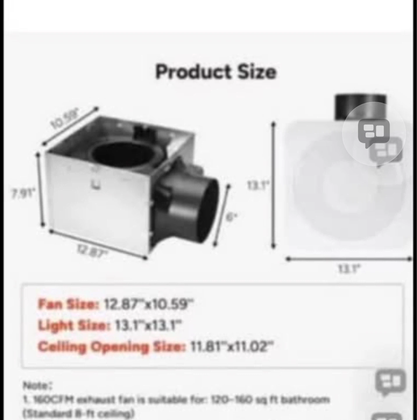 Broan 160 CFM Bath Fan with Humidity Sensor & Night Light - photo 2