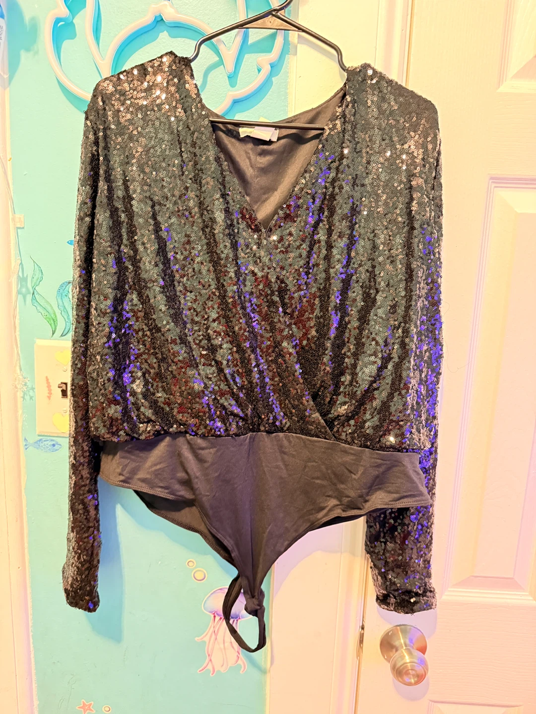 H&M Black Sequin Long Sleeve Bodysuit - XL - photo 3