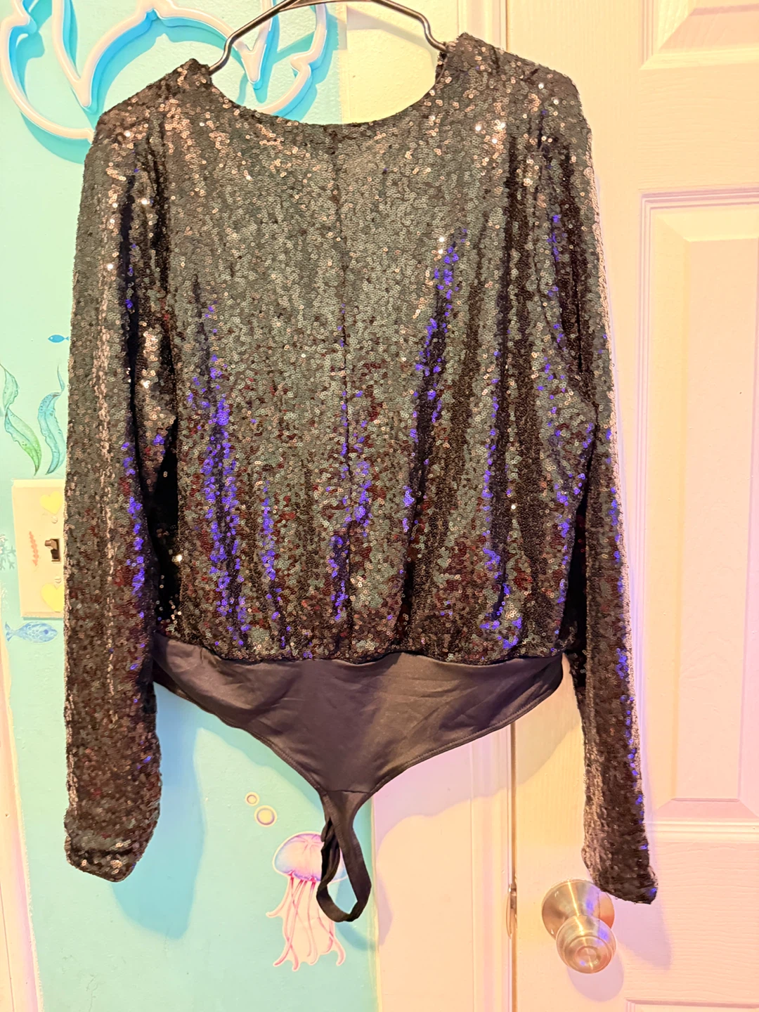 H&M Black Sequin Long Sleeve Bodysuit - XL - photo 4