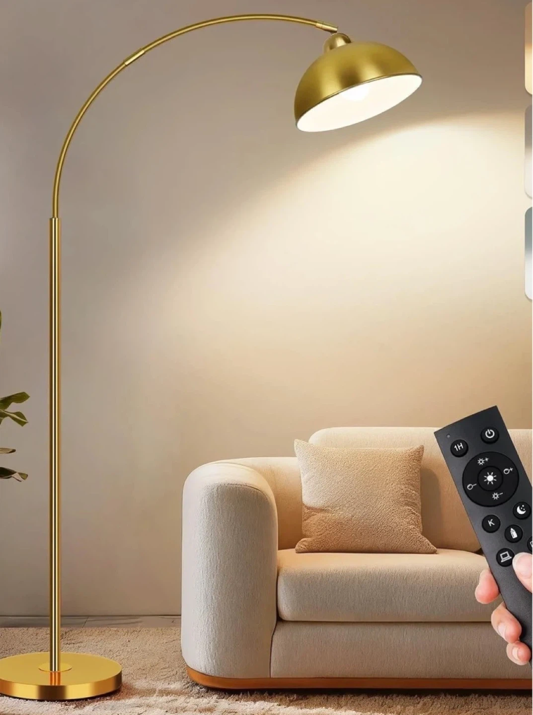 Gold Arc Floor Lamp with Remote