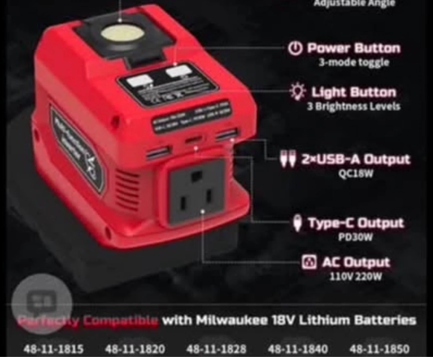 Red Portable Power Source with AC/USB Outlets - photo 3