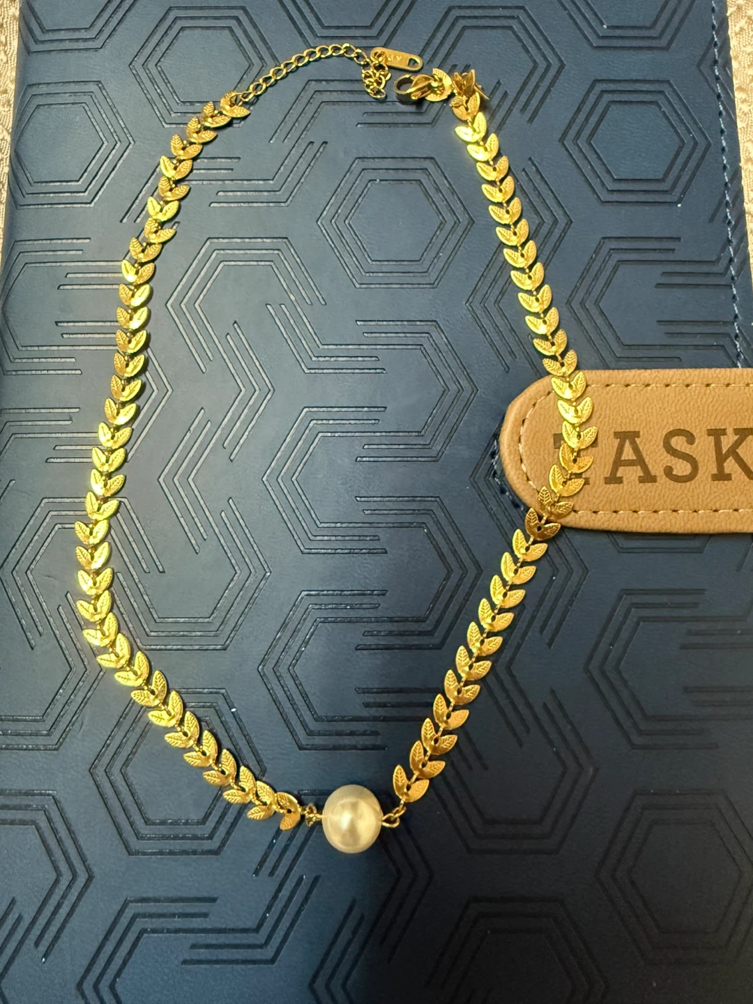 Gold Leaf Necklace with Pearl